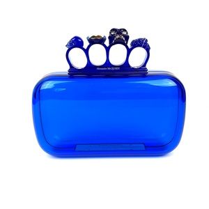 Alexander McQueen Four-Ring Plexiglass Transparent Clutch Blue Skull PVC Knuckle